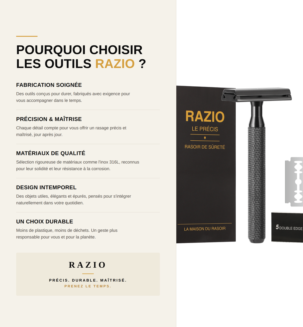 Infographie RAZIO : les avantages du rasoir de sûreté par rapport au rasoir jetable